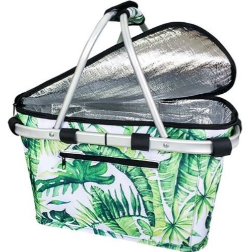 Carry Basket Cooler Insulated With Lid Collapsible/Foldable - Jungle Leaf Design