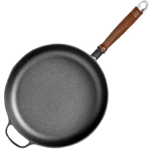 Cast Iron Frying Pan Skillet Steak Sizzle Platter 29 cm Round with Wooden Handle