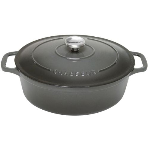 Chasseur 27cm Oval French Oven 4L Cast Iron Casserole Kitchen Cookware - Caviar