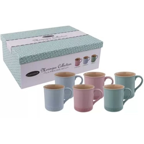 Chasseur Meringue Mug 6-Piece Stoneware Coffee Mugs Cups Gift Set, 350 ml