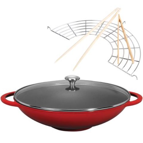 Chasseur Wok with Glass Lid, 4.5L Capacity, 5-Piece Set - Inferno Red
