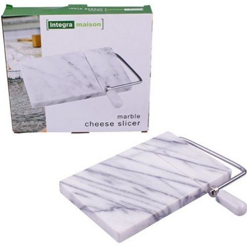 Cheese Slicer Marble Board Plate With Stainless Steel Wire Cutter Grey 13x20cm