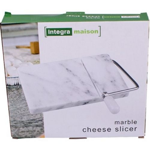 Cheese Slicer Marble Board Plate With Stainless Steel Wire Cutter Grey 13x20cm