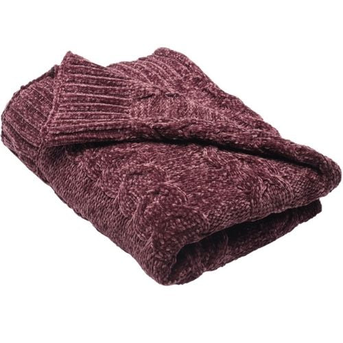 Chenille Throw Soft Cable Knit Blanket Comfortable Knitted Blankets, Napa Grape