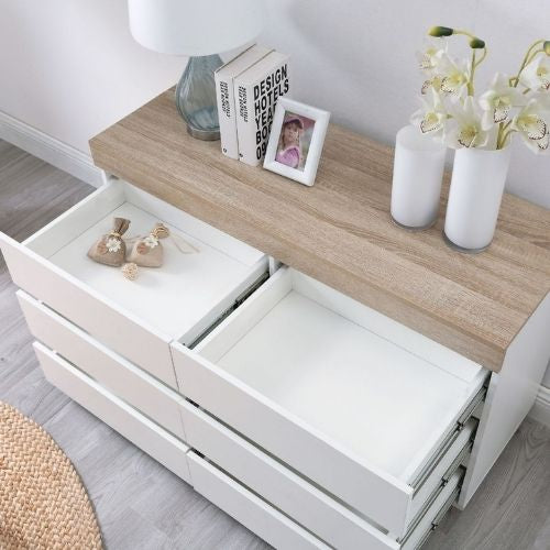 Chest of Drawers Ashley Coastal White Wooden 6-Drawer Bedroom Storage Cabinet