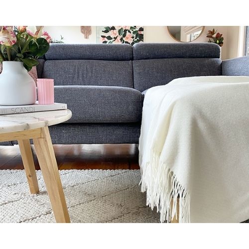 Chiswick Throw Blanket Merino Wool/Cashmere Soft Cozy Sofa Bed Decor - Ivory
