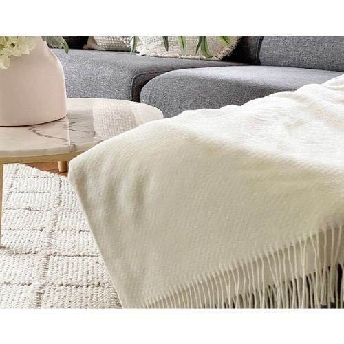 Chiswick Throw Blanket Merino Wool/Cashmere Soft Cozy Sofa Bed Decor - Ivory