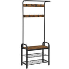 Coat Rack Shoe Bench Storage Shelf Wood Look Accent Furniture and Metal Frame