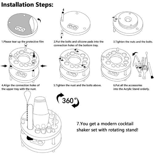 Cocktail Shaker Set 35 Pieces Bartender Kit With Rotating 360 Display Stand
