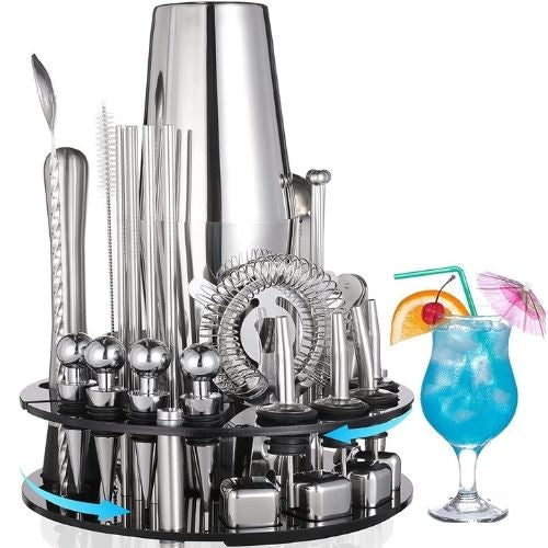 Cocktail Shaker Set 35 Pieces Bartender Kit With Rotating 360 Display Stand