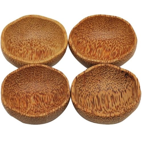 Coconut Wooden Plum Bowl 15cm - Set of 4 Small Wooden Bowls Natural Eco Friendly