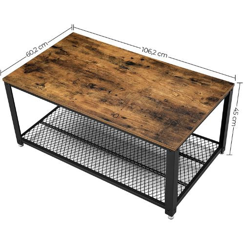 Coffee Table with Metal Frame Open Shelf Storage for Living Room - Rustic Brown
