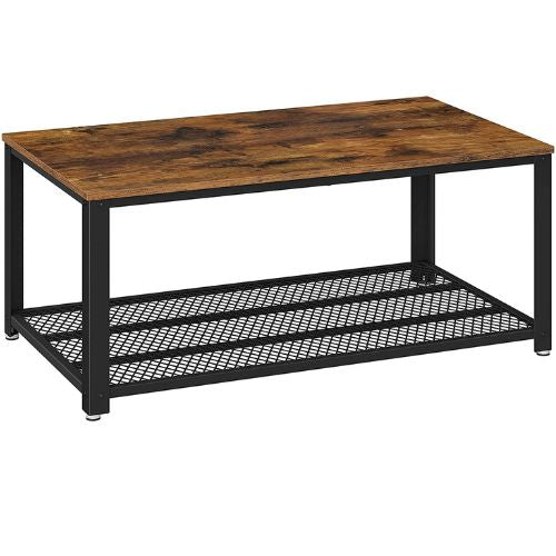 Coffee Table with Metal Frame Open Shelf Storage for Living Room - Rustic Brown
