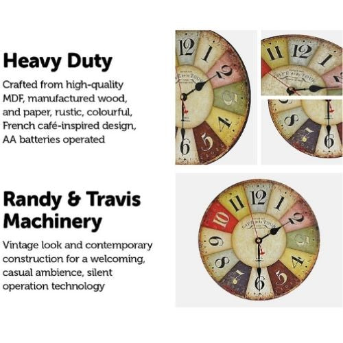 Colourful Retro Home Decor Wall Clock Large for Living Room Non Ticking Clocks