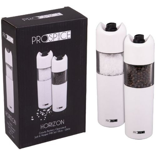 Condiments Mill/Grinder Set Salt & Pepper Mills Battery Operated Prospice-White