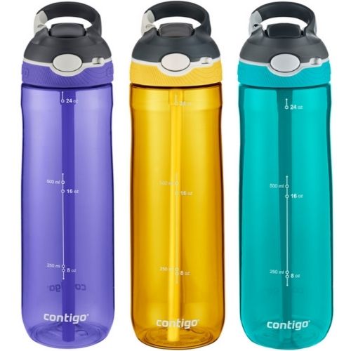 Contigo Autospout ASHLAND Straw Water Bottle 3 Pack Pcs Grape/Gold/Teal BPA Free