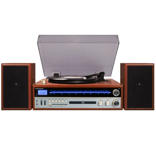Crosley 1975T Bluetooth Turntable Entertainment System & Crate Bundle CR6038A