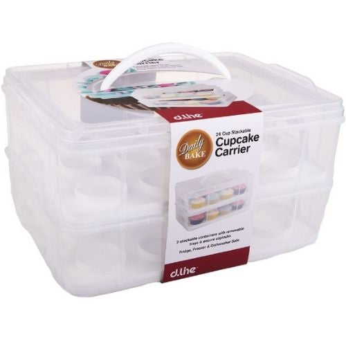 Cupcake Carrier Box 24 Cup Stackable Cake Container With Handle Plastic Storage