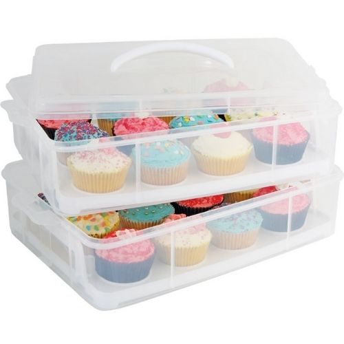 Cupcake Carrier Box 24 Cup Stackable Cake Container With Handle Plastic Storage