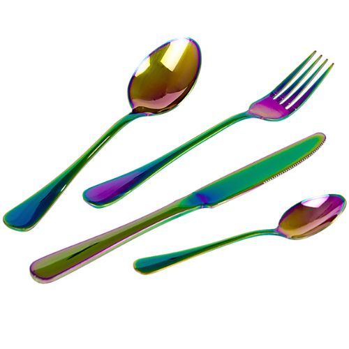 Cutlery Set 24pcs Stainless Steel Rainbow Fork Knife Spoon Dinnerware Sets