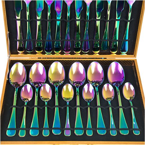 Cutlery Set 24pcs Stainless Steel Rainbow Fork Knife Spoon Dinnerware Sets