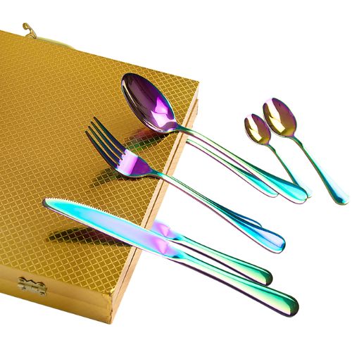 Cutlery Set 24pcs Stainless Steel Rainbow Fork Knife Spoon Dinnerware Sets