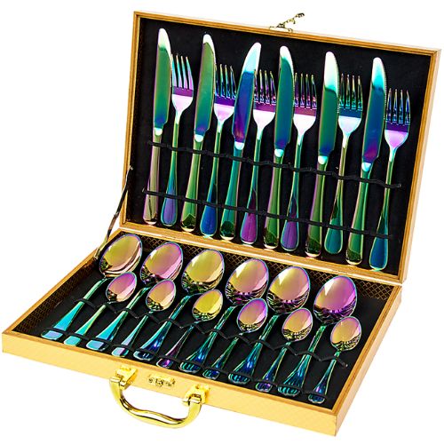 Cutlery Set 24pcs Stainless Steel Rainbow Fork Knife Spoon Dinnerware Sets