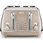 DeLonghi Metallics 4 Slice Bread Toaster Icona Reheat & Defrost Function - Beige