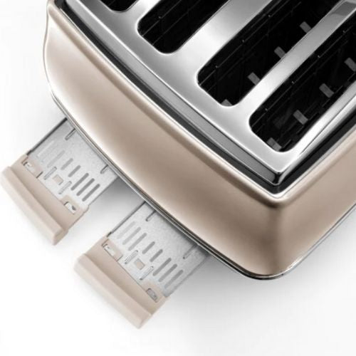 DeLonghi Metallics 4 Slice Bread Toaster Icona Reheat & Defrost Function - Beige