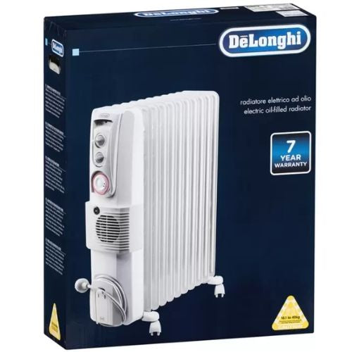 DeLonghi Oil Column Heater 2400W with Timer and Fan - White