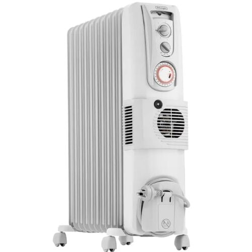 DeLonghi Oil Column Heater 2400W with Timer and Fan - White