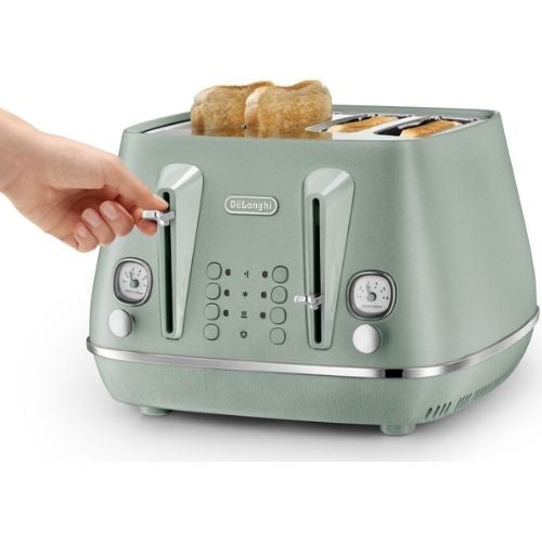 De'Longhi Distinta Perla 4 Slot Toaster 1800W, Removable Crumb Tray - Green