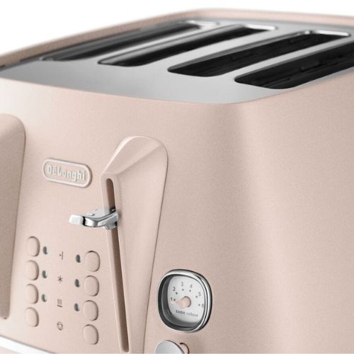 Delonghi Distinta Perla 4 Slice Toaster with Reheat, 6 Browning Settings - Rose