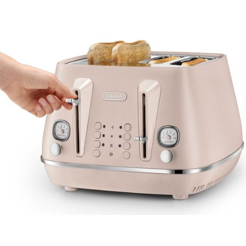 Delonghi Distinta Perla 4 Slice Toaster with Reheat, 6 Browning Settings - Rose