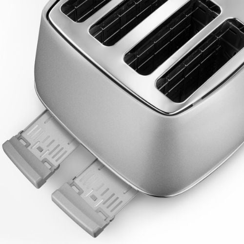 Delonghi Distinta Perla 4 Slice Toaster with Reheat, 6 Browning Settings, Silver