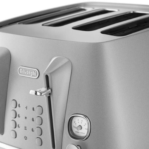 Delonghi Distinta Perla 4 Slice Toaster with Reheat, 6 Browning Settings, Silver