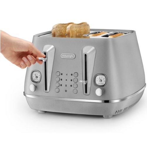 Delonghi Distinta Perla 4 Slice Toaster with Reheat, 6 Browning Settings, Silver
