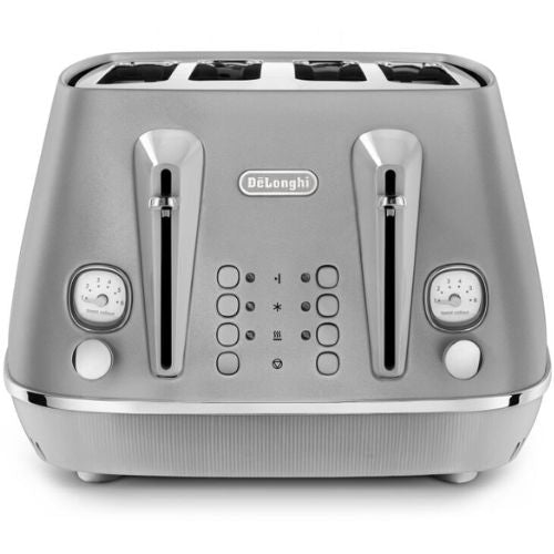Delonghi Distinta Perla 4 Slice Toaster with Reheat, 6 Browning Settings, Silver
