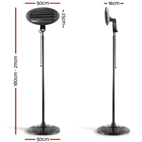 Devanti 2000W Electric Patio Strip Heater Portable Indoor Outdoor Heaters, Black