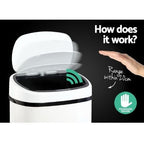 Devanti 58L Motion Sensor Rubbish Kitchen Bin Automatic Waste Trash Can - White