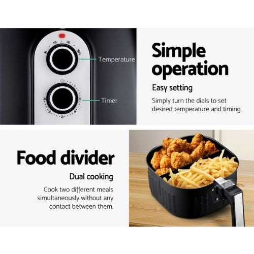 Devanti 7L Air Fryer Healthy Cooker Low Fat Oil Free Kitchen Oven Timer - Black