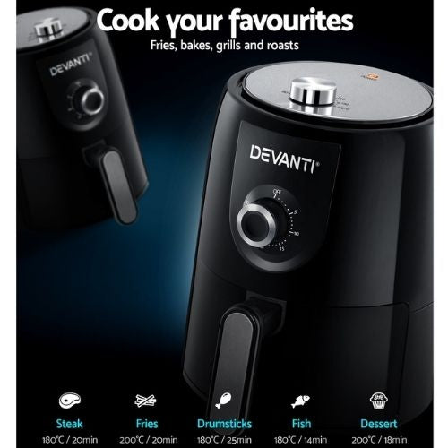 Devanti Air Fryer 1.8L Oil Free Airfryer Electric Fryers Kitchen Healthy Cooker