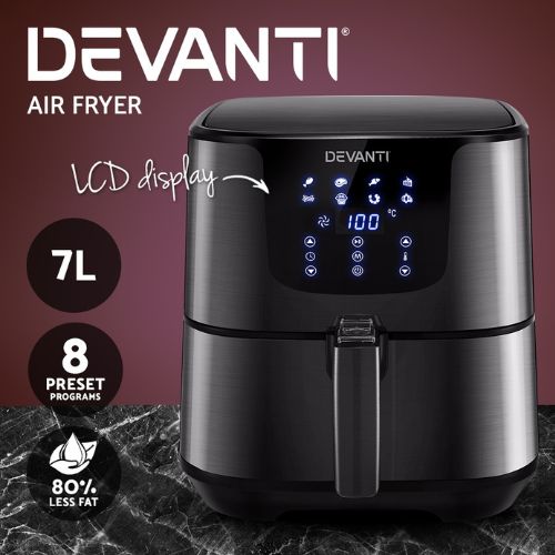 Devanti Air Fryer 7L LCD Touch Display Kitchen Fryers Oven Healthy Cooker, Black