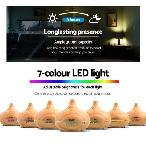 Devanti Aroma Diffuser 4 in 1 Aromatherapy Air Humidifier 300ml - Light Wood