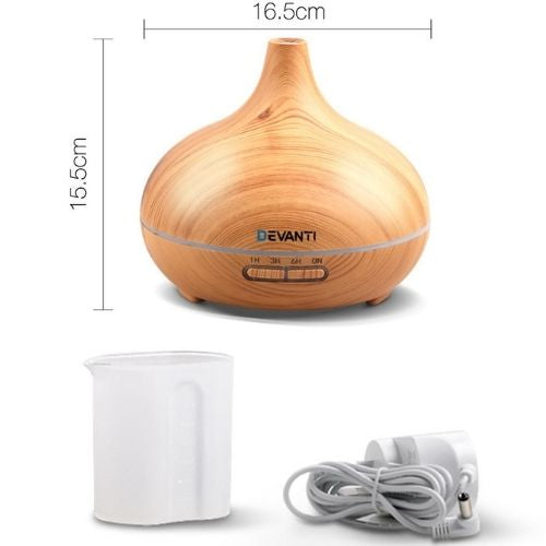 Devanti Aroma Diffuser 4 in 1 Aromatherapy Air Humidifier 300ml - Light Wood