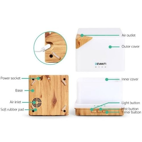 Devanti Aroma Diffuser Aromatherapy Air Humidifier Ultrasonic Smooth Mist 600ml