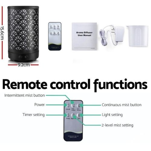 Devanti Aroma Diffuser Ultrasonic Cool Mist 100ml Purifier Remote Control, Black