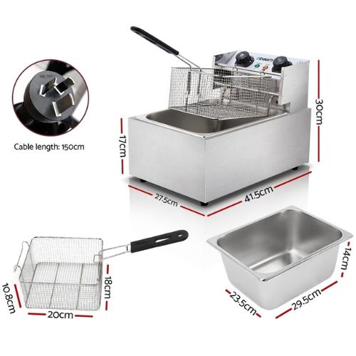 Devanti Commercial Electric Single Deep Fryer Frying Basket Chip Cooker - Silver