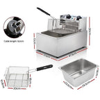 Devanti Commercial Electric Single Deep Fryer Frying Basket Chip Cooker - Silver