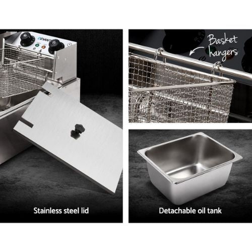 Devanti Commercial Electric Single Deep Fryer Frying Basket Chip Cooker - Silver